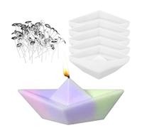 Lot de 5 Moule Silicone Bougie, Moule en Silicone pour Bougie, Moules et mèche de bougie moules en silicone motif bateau origami 3D avec mèche de bougie, moule à savon, moule en silicone