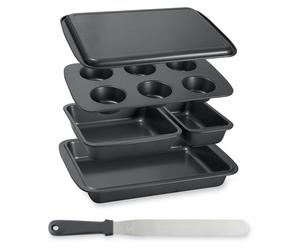 Lot de 5 moules à gâteau empilables en acier antiadhérent et d'un couteau à génoise spatule à glaçage Mathon