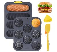 Lot de 5 moules à pain en silicone anti-adhésif pour hamburger avec pinceau, spatule et gant de préhension, moules à pain rectangulaires, passent au micro-ondes et au lave-vaisselle
