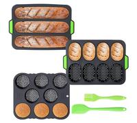 Lot de 5 moules à pain français en silicone, contient 3 grilles et 8 moules à chignon, outils anti-adhésifs avec grattoir et brosse à huile pour boulangers à domicile