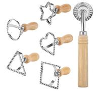 Lot de 5 moules à pâtes en alliage avec poignée en bois - Emporte-pièce rond, étoile, cœur, triangle cannelé pour raviolis