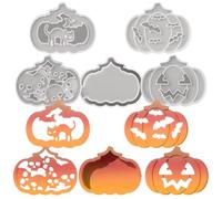 Lot de 5 moules en silicone en forme de citrouille avec fantômes et chauves-souris, moules en plâtre pour décorations de bricolage, moules à bougies d'automne d'Halloween pour récolte d'automne