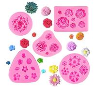 Lot de 5 moules en silicone en forme de rose 3D - Moules à fondant et fleur de chocolat pour décoration de gâteaux, pâtisserie, savon et bonbons