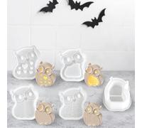 Lot de 5 Moules en Silicone en Forme pour Chouette 3D avec Base en Forme de Chouette, Animaux Moule en plâtre pour le Moulage, Moule à Bougie pour d'Halloween Bricolage l'Artisanat