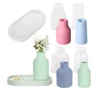 Lot de 5 moules en silicone pour vases à fleurs - Moules en résine faits à la main - 4 vases + 1 palette