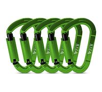 Lot de 5 mousquetons d'escalade, certifiés UIAA 25 KN, verrouillage automatique, pour hamac, balançoire, laisse et harnais, camping, randonnée et utilité (vert)