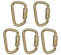 Lot de 5 mousquetons d'escalade, en alliage d'acier robuste, 45 kN autobloquant en forme de D, mousqueton doré de 11,2 x 7,1 cm avec nez de verrouillage pour rappel, gréement, sauvetage