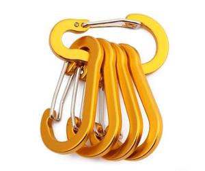 Lot de 5 mousquetons légers en aluminium pour une utilisation en extérieur, y compris les clés, les bouteilles, les jouets et les petits accessoires (doré)
