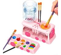 Lot de 5 nettoyants pour pinceaux de peinture avec plateau et drain pour aquarelle, rafraîchissement automatique de l'eau pour garder les poils propres, nettoyant pour pinceaux et artistes (rose)