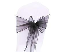 Lot de 5 nœuds en organza pour chaise - Pour mariage, fête, anniversaire, événements, décoration de Noël, 18 x 275 cm - Noir