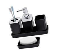 Lot de 5 organiseurs de salle de bain comprenant un distributeur de savon, un porte-brosse à dents, des gobelets, un plateau de courtoisie et des supports polyvalents