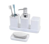 Lot de 5 organiseurs de salle de bain comprenant un distributeur de savon, un porte-brosse à dents, des gobelets, un plateau de courtoisie et des supports polyvalents pour