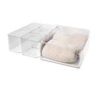 Lot de 5 organiseurs de salle de bain transparents avec couvercle - Boîtes de rangement en plastique en 3 tailles - Système de rangement polyvalent pour ustensiles de cuisine, bureau, chambre à