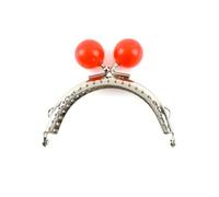 Lot de 5 ou 10 anses de Sac en métal argenté de 85 mm, Supports de Couture avec Fermoir Baiser et Perles de 20 mm, Accessoires de Couture Faits Main.,Rouge Clair,5 pièces