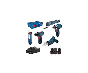 Lot de 5 outils 12V - BOSCH PRO - avec 3 batteries GBA 12V 2.0Ah - chargeur GAL 12 - L-Boxx - 0615990N1D