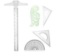 Lot de 5 outils de dessin en plastique transparent Règle de dessin Règle 30,5 cm T-Square 180 degrés Rapporteur 2 triangles et une courbe française pour les étudiants et le dessin d'ingénierie