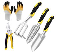 Lot de 5 outils de jardin en fonte d'aluminium - Kit d'outils de jardinage avec truelle, truelle, râteau pour la plantation de jardin