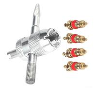 Lot de 5 outils de réparation de valve de pneu de 10,2 cm - Outils de réparation de pneu de voiture en cuivre pour enlever la tige de valve, retarauder les filetages, comprend un extracteur et 4