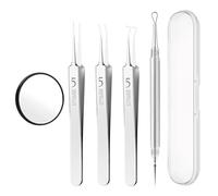 Lot de 5 outils professionnels pour enlever les points noirs, pince à épiler en acier inoxydable, outil d'expression des points noirs avec miroir grossissant, extracteur de milias, aiguille à lancette