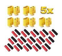 Lot de 5 paires de 10 connecteurs plaqués or XT60 mâles femelles 2 broches anti-polarité avec tube thermorétractable Batterie Lipo