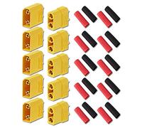 Lot de 5 paires de 10 fiches dorées XT90 de qualité supérieure - Fiche mâle femelle - Connecteur rond mâle femelle - 2 broches 90 A - Avec gaine thermorétractable - Pour batterie LiPo, modélisme