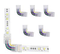 Lot de 5 paires de 6 broches Connecteur sans soudure en forme de L Bande lumineuse LED RGBWW Connexion sans soudure à angle droit 12 mm pour bande LED SMD 5050 RGBCCT