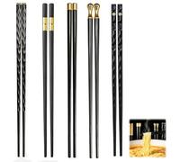 Lot de 5 Paires de Baguettes Chinoises, Design Simple Noir et Or, Baguettes Japonaises Réutilisables en Alliage pour Cuisine Asiatique, Idéal pour Sushi et Nouilles, Cadeau Élégant pour Famille