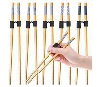 Lot de 5 paires de baguettes d'entraînement réutilisables pour débutants, ensemble de baguettes japonaises en bambou, passent au lave-vaisselle, 22 cm de long (3. Lot de 5 paires de baguettes avec impression simple)