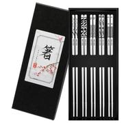 Lot de 5 paires de baguettes en acier inoxydable - Passe au lave-vaisselle - Baguettes chinoises pour manger - Baguettes japonaises réutilisables - Coffret cadeau