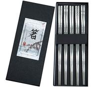 Lot de 5 paires de baguettes en acier inoxydable - Réutilisables - En métal japonais - De qualité supérieure - Respectueux de l'environnement et sain - Pour restaurant (emballage cadeau)