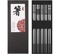 Lot de 5 paires de baguettes en métal réutilisables en acier inoxydable 18/8 - Passe au lave-vaisselle - Jolies baguettes japonaises coréennes gravées au laser - Antidérapantes - Pour cuisiner et