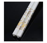 Lot de 5 paires de baguettes en porcelaine réutilisables pour nettoyage au lave-vaisselle (mots dorés) - Emballage cadeau U