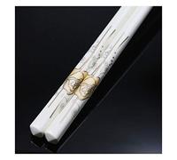 Lot de 5 paires de baguettes en porcelaine réutilisables pour nettoyage au lave-vaisselle (mots dorés) - Emballage cadeau Y