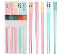 Lot de 5 paires de baguettes japonaises coréennes réutilisables, passent au lave-vaisselle, en fibre de verre de qualité supérieure, pour sushi, nouilles, ramen,Vert et rose,B