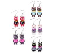 Lot de 5 paires de boucles d'oreilles en forme de chat en résine pour filles et autres pierres précieuses