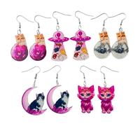 Lot de 5 paires de boucles d'oreilles pendantes en acrylique pour femme et fille - En forme de lune - Pour un usage quotidien et une fête