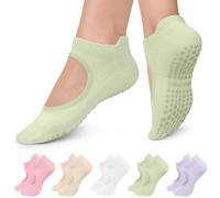 Lot de 5 paires de chaussettes de yoga antidérapantes pour femme avec poignées pour pilates, entraînement, pure barre, ballet, danse, hôpital