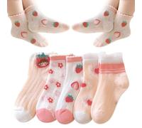 Lot de 5 paires de chaussettes d'été transparentes pour filles, roses transparentes à motifs animaliers, mignonnes chaussettes d'été ultra fines en maille.