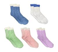 Lot de 5 paires de chaussettes en peluche, en polaire corail, épaisses, chaudes, moelleuses, pour l'hiver pour femmes et filles, chaussettes en peluche résistantes au froid, Bleu, blanc, rose, vert