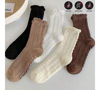Lot de 5 paires de chaussettes mi-mollet à bordure en dentelle pour femme, jolies chaussettes longues de couleur unie, style à la mode, automne/hiver 5 paires (couleurs mélangées),1 paire (couleur alé