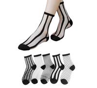 Lot de 5 paires de chaussettes noires transparentes avec bordure en dentelle, chaussettes fines tendance avec design classique en maille respirante, adaptées pour l'été., beige, 12-15 Große Größen