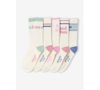 VERTBAUDET Lot de 5 Paires Chaussettes Fille Maille Rayures écru 31/34