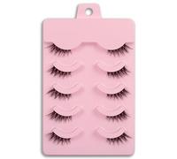 Lot de 5 paires de demi-cils d'aspect naturel avec bande transparente et douce - Faux œil de chat - Faux cils courts accentués [Demi-mer 7 à 12 mm, ]