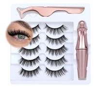 Lot de 5 paires de faux cils magnétiques avec eyeliner réutilisables, aspect naturel, courbés en C, pas de colle, avec eyeliner magnétique et pince à épiler