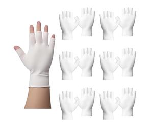 Lot de 5 paires de gants hydratants sans doigts - 100 % coton - Gants de thérapie blancs - Mitaines en coton avec 5 bouts des doigts - Gants de nuit respirants pour hydrater pendant la nuit