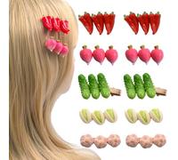 Lot de 5 paires de pinces à cheveux drôles en forme de légumes - Poivre rouge, ail, carotte, pistache, concombre - Accessoires pour cheveux pour femmes et filles - 5,1 cm
