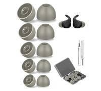 Lot de 5 paires d'embouts de rechange pour Beats Powerbeats Fit (2025)/Powerbeats Pro 2 (2025), embouts antidérapants en silicone, boîte transparente, avec kit de nettoyage (XXS/XS/S/M/L) - Gris