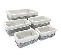 Lot de 5 paniers gigognes en osier avec doublure en tissu pour étagères de garde-manger, bacs de rangement rectangulaires pour organiser un placard (gris, 3 tailles)