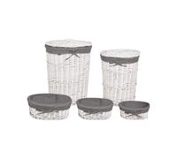 Lot de 5 Paniers Moderne en Saule Corbeilles à Linge Gris et Blanc Vakari