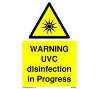 Lot de 5 panneaux d'avertissement « Warning UVC Dinfection in progress » - 100 x 150 mm - A6P